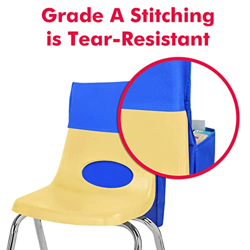AUVCAS School Seat Chair with Storage Pocket Organizer, Label Slot, Multiple Pockets for School, Home, Classroom, Preschool, Daycare (Red+Blue) - Image 5