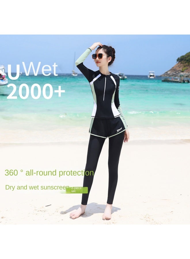 إكستيب ملابس السباحة النسائية واقية من الشمس محافظة ومهنية من قطعتين بأكمام طويلة وسروال طويل بدلة الغطس موضة غطاء البطن ملابس سباحة للشاطئ وركوب الأمواج - Image 2