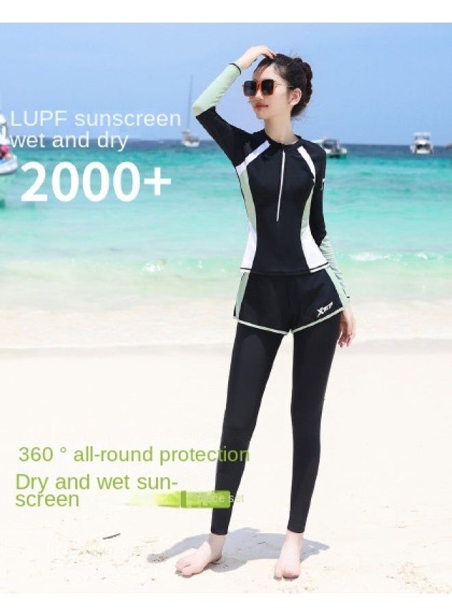 إكستيب ملابس السباحة النسائية واقية من الشمس محافظة ومهنية من قطعتين بأكمام طويلة وسروال طويل بدلة الغطس موضة غطاء البطن ملابس سباحة للشاطئ وركوب الأمواج - Image 1