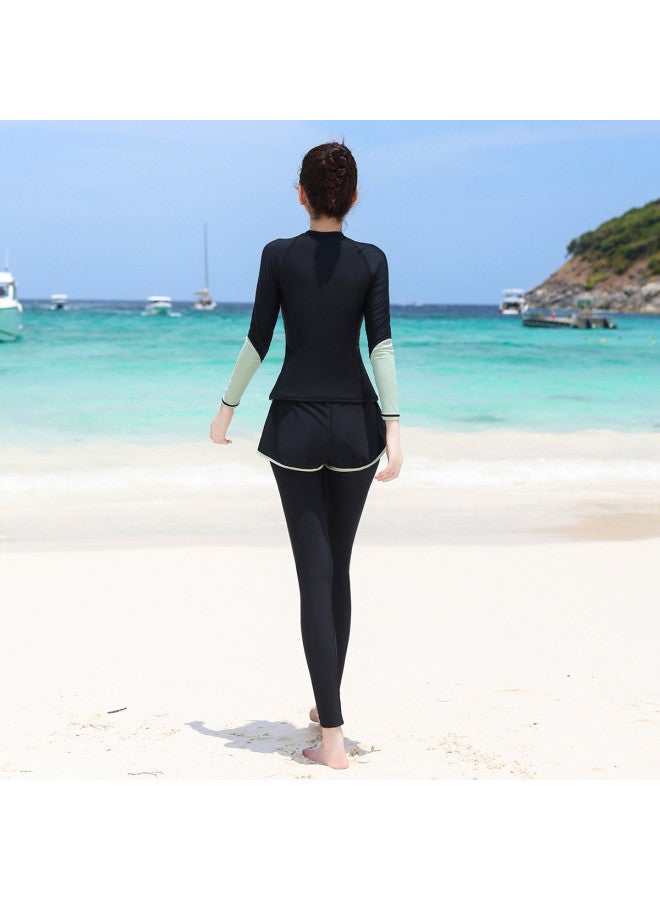 إكستيب ملابس السباحة النسائية واقية من الشمس محافظة ومهنية من قطعتين بأكمام طويلة وسروال طويل بدلة الغطس موضة غطاء البطن ملابس سباحة للشاطئ وركوب الأمواج - Image 5
