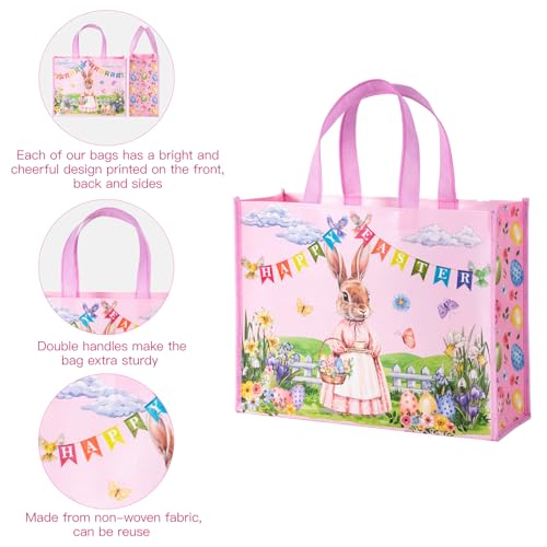 WRAPAHOLIC 13 Large Reusable Easter Gift Bag with Handles Pink Bunny Eggs Gift Bags for Happpy Easter Baby Girl Shower Kids Birthday and Spring - Image 3