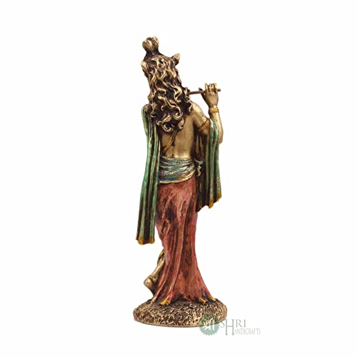 INDICAST Cold Cast Resin Krishna Showpiece Antique Decor Thakur ji for Gifting Purpose (10 Inches, Metal Finish) - Image 3