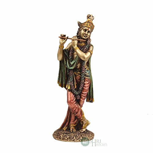 INDICAST Cold Cast Resin Krishna Showpiece Antique Decor Thakur ji for Gifting Purpose (10 Inches, Metal Finish) - Image 2