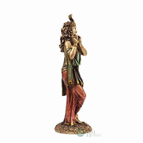 INDICAST Cold Cast Resin Krishna Showpiece Antique Decor Thakur ji for Gifting Purpose (10 Inches, Metal Finish) - Image 4