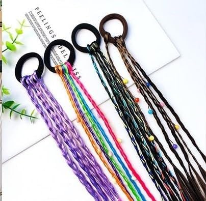 MVM Enterprise Colorful Braid Extensions Hair Band Braids Extensions with Rubber Bands Bows Color Hair String Wrap Braided Hair Band Vibrant Braid Extensions Pack Of 2 pcs - Image 1