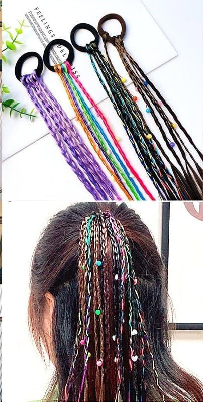 MVM Enterprise Colorful Braid Extensions Hair Band Braids Extensions with Rubber Bands Bows Color Hair String Wrap Braided Hair Band Vibrant Braid Extensions Pack Of 2 pcs - Image 3