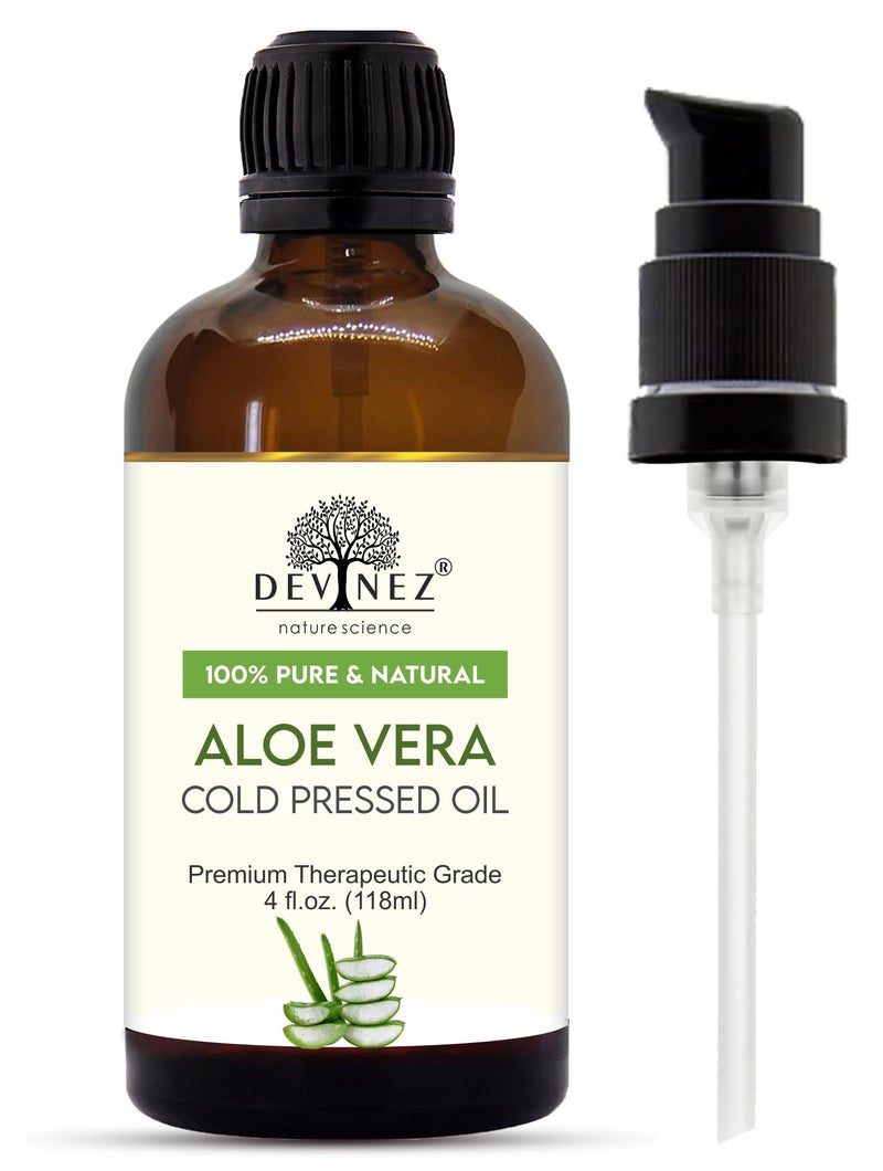 Devinez Aloe Vera Cold Pressed Oil with Premium Lotion Pump - Therapeutic Grade, 100% Pure Natural Oil for Glowing Skin, Body, Hair, Face Moisturizer, Massage and Aromatherapy (118 ml) - Image 1