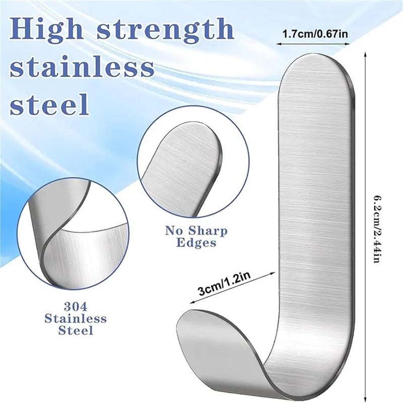 Stainless Steel Self Adhesive Wall Hooks 10 Pieces Silver Utility Key Holder For Kitchen Shower - Image 3