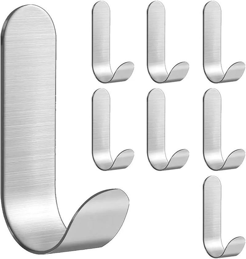 Stainless Steel Self Adhesive Wall Hooks 10 Pieces Silver Utility Key Holder For Kitchen Shower - Image 1