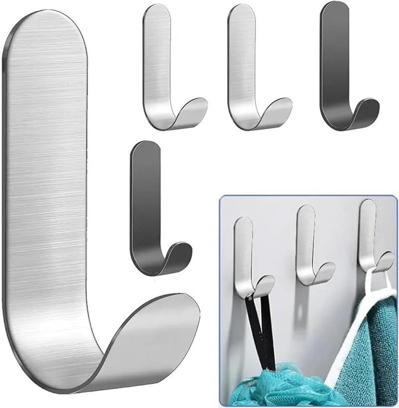 Stainless Steel Self Adhesive Wall Hooks 10 Pieces Silver Utility Key Holder For Kitchen Shower - Image 4