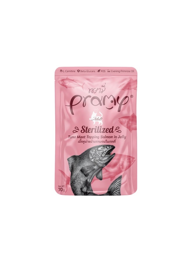 Pramy Tuna With Salmon in Jelly for Sterilized Adult Cats Wet Food 70 g Pramy Pouches - 70 g  - Image 1