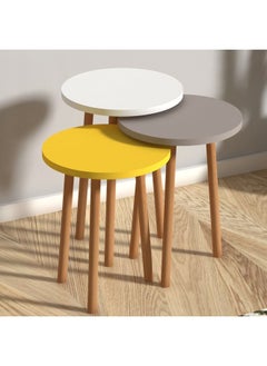 Home Canvas ROMA Nested Coffee Table Set of Three for Living Room Home Office Contemporary Stacking End Side Table Leisure Night Stand Wood Legs Telephone Table Multi Color 1