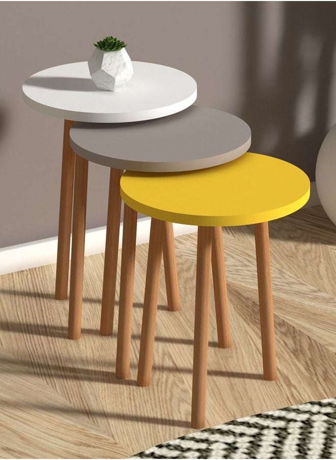 Home Canvas - Home Canvas ROMA Nested Coffee Table Set of Three for Living Room Home Office Contemporary Stacking End Side Table Leisure Night Stand Wood Legs Telephone Table Multi Color 1 - Image 1