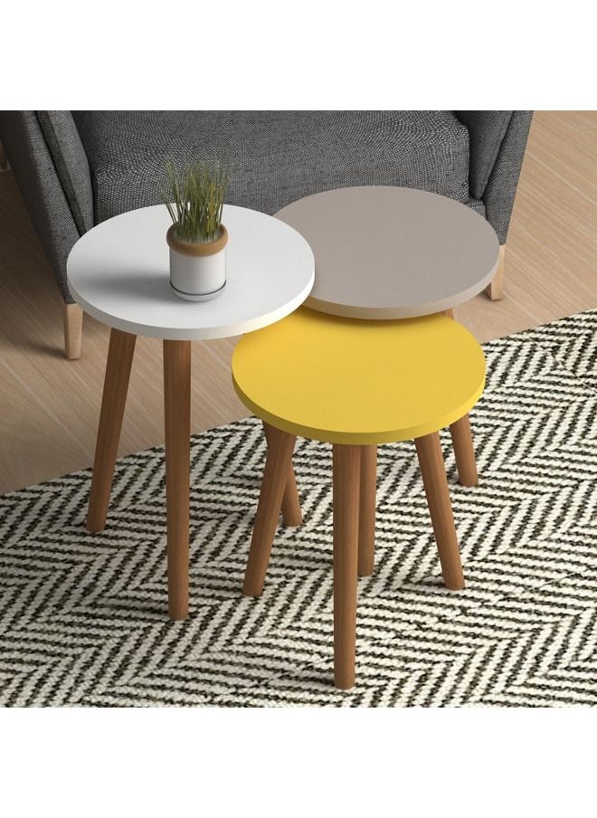 Home Canvas - Home Canvas ROMA Nested Coffee Table Set of Three for Living Room Home Office Contemporary Stacking End Side Table Leisure Night Stand Wood Legs Telephone Table Multi Color 1 - Image 1
