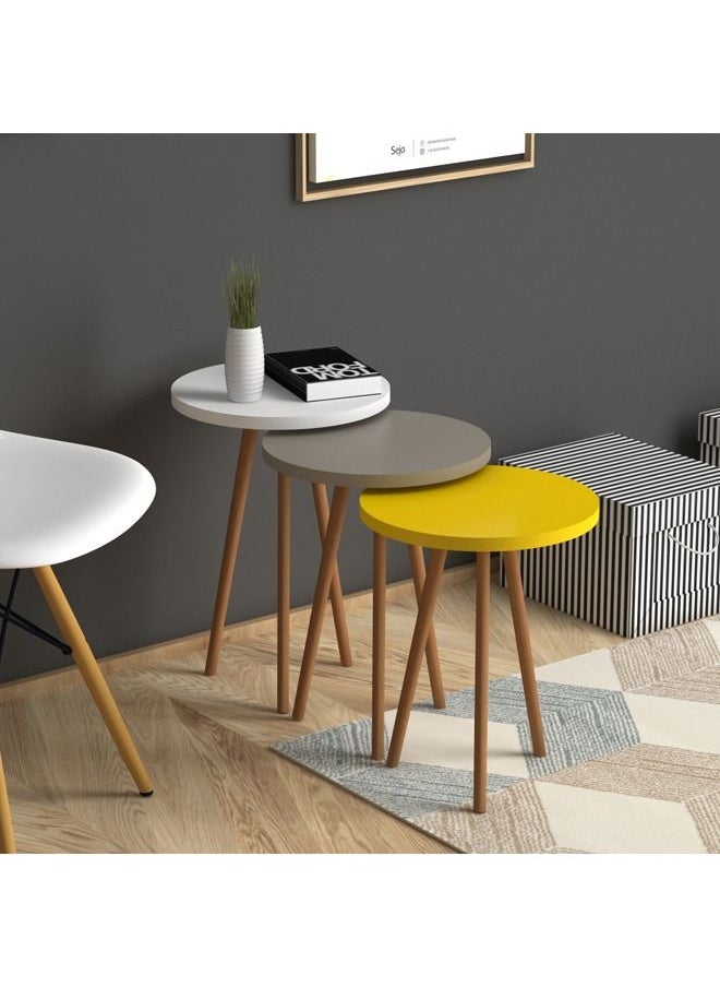 Home Canvas - Home Canvas ROMA Nested Coffee Table Set of Three for Living Room Home Office Contemporary Stacking End Side Table Leisure Night Stand Wood Legs Telephone Table Multi Color 1 - Image 1