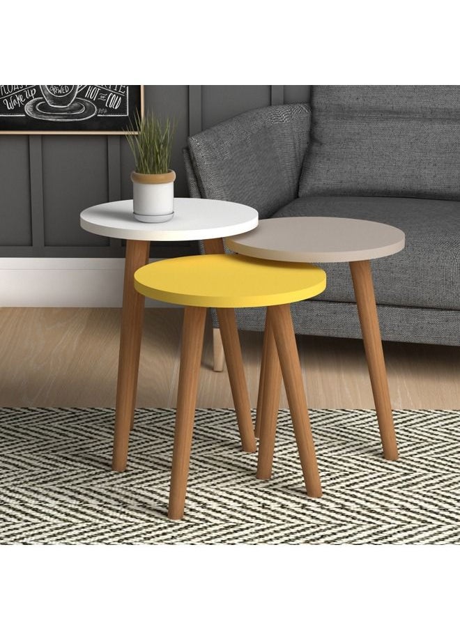 Home Canvas - Home Canvas ROMA Nested Coffee Table Set of Three for Living Room Home Office Contemporary Stacking End Side Table Leisure Night Stand Wood Legs Telephone Table Multi Color 1 - Image 1