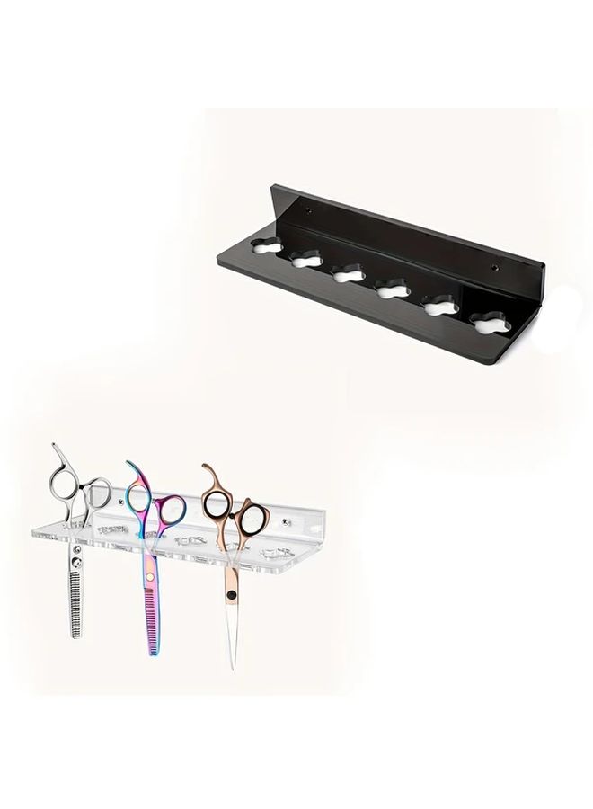 1pc Black Acrylic 6 Slot Wall Mounted Scissors Holder Rack with Screws Heavy Duty Transparent Organizer for Barber Shops Home Office Space Saving Vertical Design Durable Construction Compatible With Scissors Combs Clips Ideal For Salon - Image 1