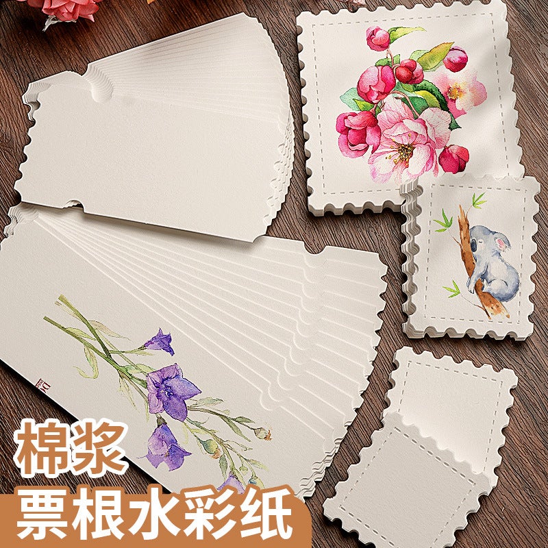 Stamp Blank Drawing Paper Postcard Creative Card Bookmark 300G Cotton Pulp Fine Lines Hand-Painted Special-Shaped Ticket Stub Watercolor Paper - Image 2