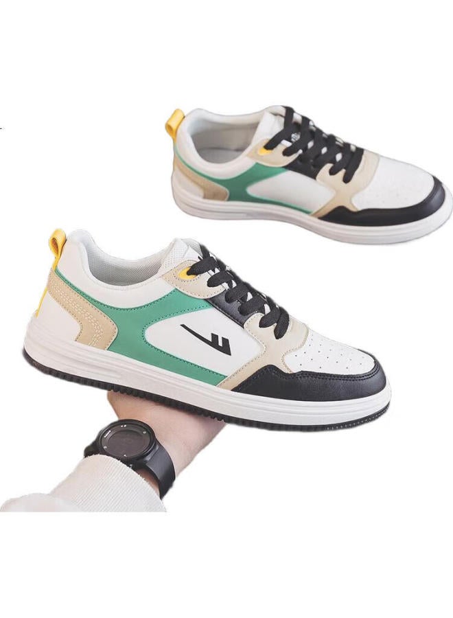 Pull Back Huili Men's Sneakers, Men's Winter New Thick-soled Versatile Shoes, White And Green, Size 42 - Image 3