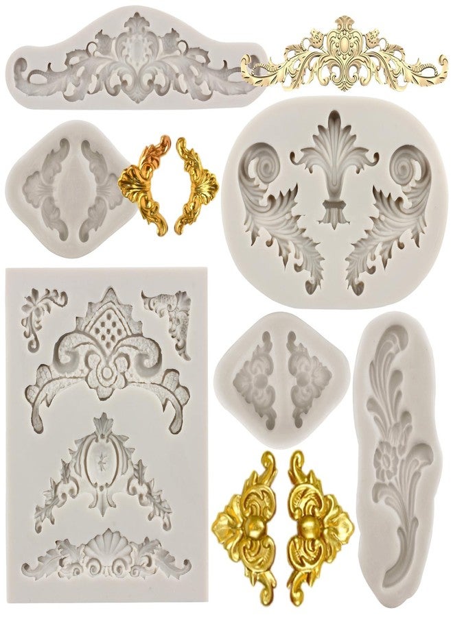 MINFEIDMS Baroque Style Silicone Molds Curlicues Scroll Lace Fondant Molds Vintage Relief Flower Mold Filigree Mold For Cake Decorating Cupcake Topper Candy Chocolate Gum Paste Polymer Clay Set Of 6 - Image 1