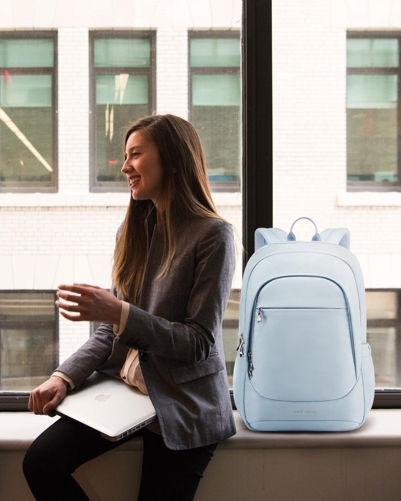 LIGHT FLIGHT Travel Laptop Backpack Women, 15.6 Inch Laptop Backpack with USB Charging Hole, Water Resistant College Bookbag, Black Computer Backpacks for Work,Light Blue - Image 2