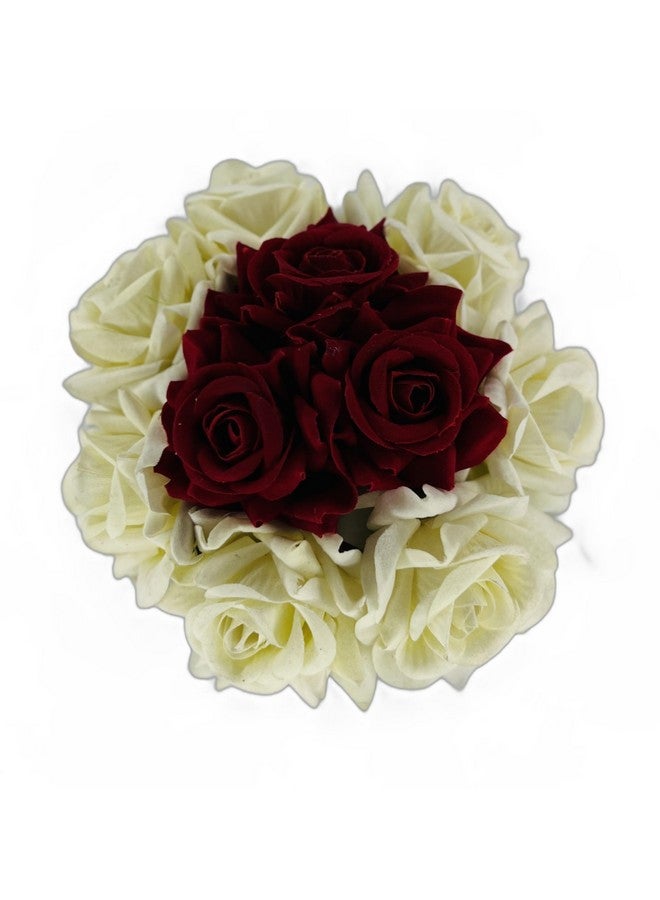 VIVIAN Beautiful Bridal Bun Juda Maker Flower Gajra Hair Accessories For Women, Wedding (White + Red) Pack Of 1 - Image 1