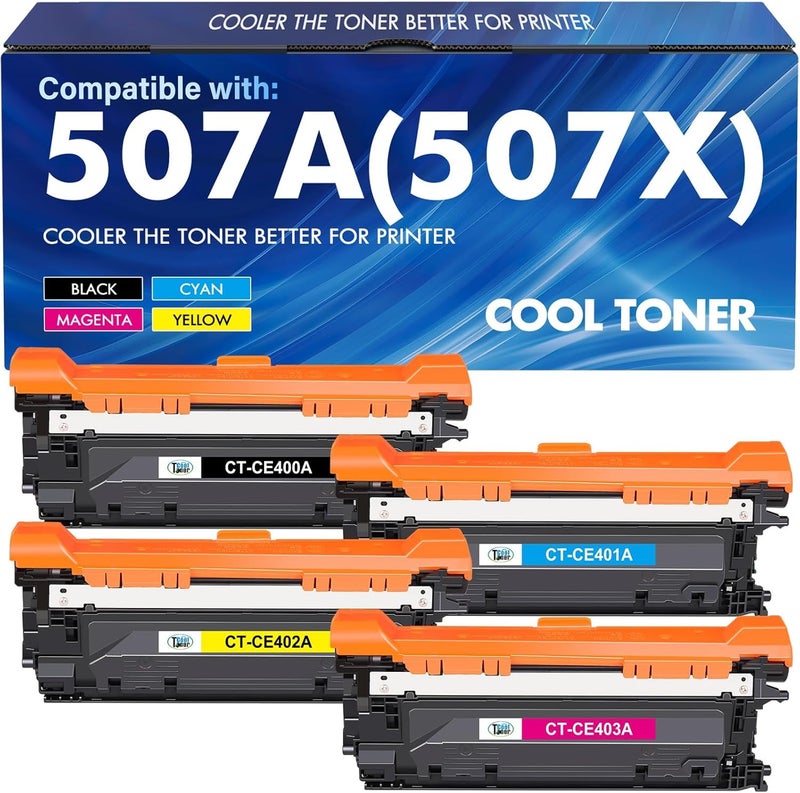 كول تونر خرطوشة حبر 507A عبوة 4 قطع متوافقة مع HP 507A 507X CE400A CE401A CE402A CE403A 500 Color M551 لطابعات HP LaserJet Enterprise M551 M551n M551dn M551xh M570dn M570dw M575f - Image 1