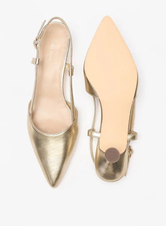 Flora Bella By Shoexpress Solid Slingback Shoes with Kitten Heels and Buckle Closure