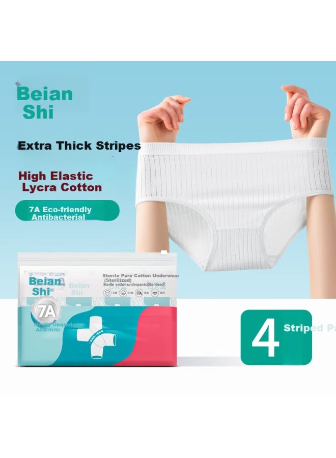 Briars Beianshi Disposable Women's Underwear, Antibacterial, Pure Cotton, Extra Thick, Striped Lycra Cotton, Daily Disposable, No-wash Panties, Women's Triangle, White, Size L - Image 1