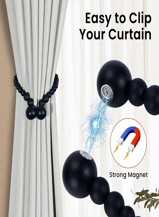 KLOGTSIND Magnetic Curtain Tiebacks, Curtain Tie Backs for Curtains 4 Pack, Wood Bead Curtain Tiebacks, Curtain Accessories Holders for Boho Bedroom Decor, Baby Nursery Decor, Farmhouse Decor - Image 2