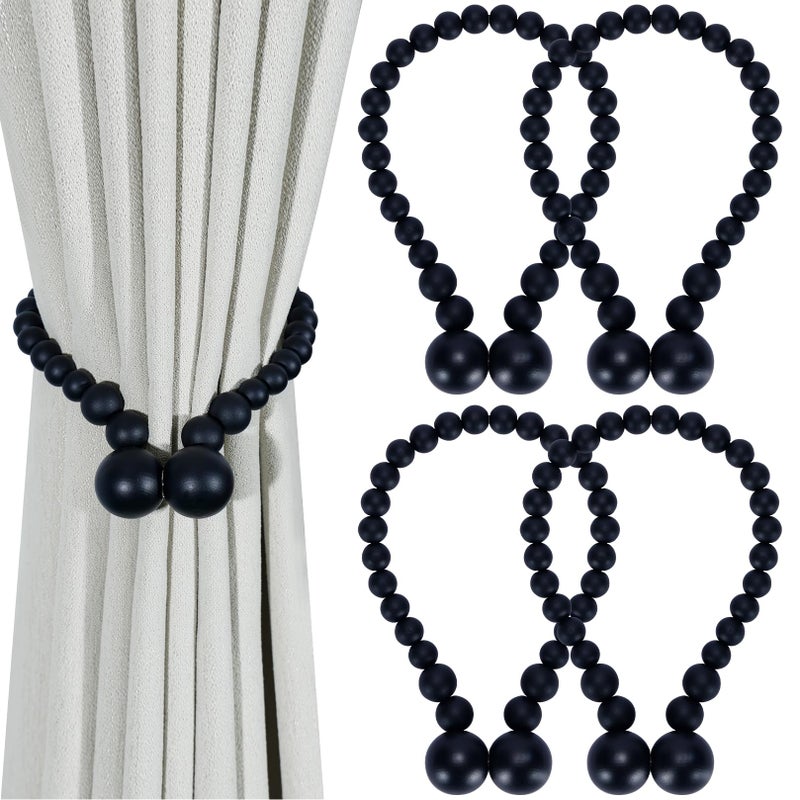 KLOGTSIND Magnetic Curtain Tiebacks, Curtain Tie Backs for Curtains 4 Pack, Wood Bead Curtain Tiebacks, Curtain Accessories Holders for Boho Bedroom Decor, Baby Nursery Decor, Farmhouse Decor - Image 1