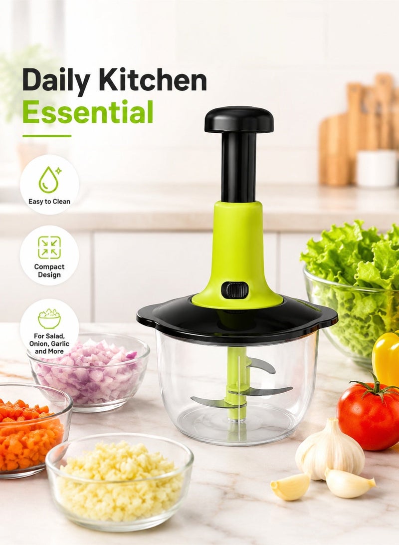 Leoxol Manual Vegetable Chopper 2 In 1 | 2L Hand Press Food Cutter | Stainless Steel Blades | No Electricity Onion Garlic Salad Mincer - Image 5