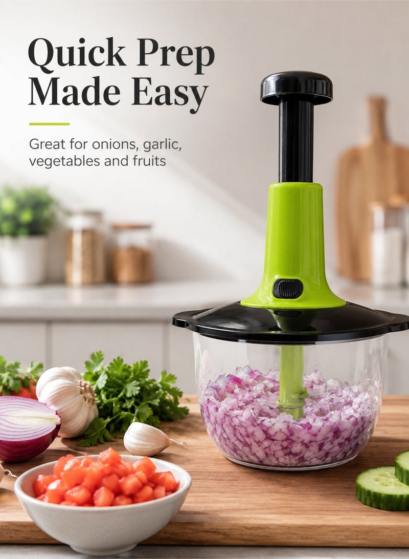 Leoxol Manual Vegetable Chopper 2 In 1 | 2L Hand Press Food Cutter | Stainless Steel Blades | No Electricity Onion Garlic Salad Mincer - Image 2