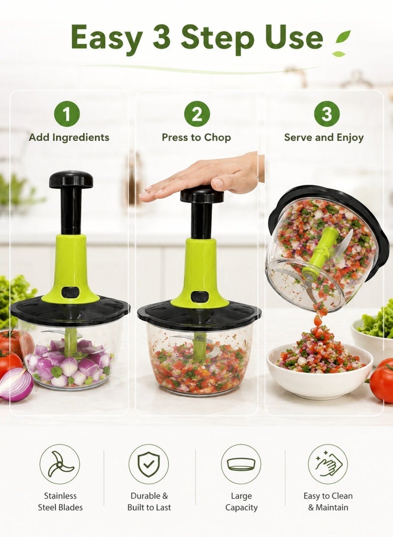 Leoxol Manual Vegetable Chopper 2 In 1 | 2L Hand Press Food Cutter | Stainless Steel Blades | No Electricity Onion Garlic Salad Mincer - Image 3