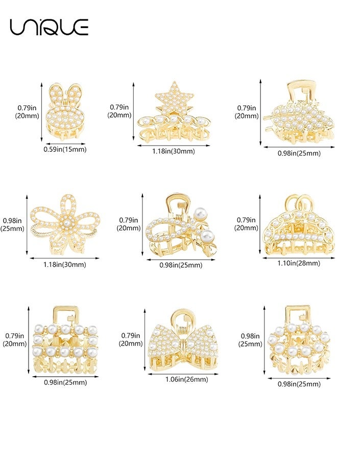 يونيك 9 قطع مقاطع شعر لؤلؤية صغيرة ، مقاطع مخلب معدنية ذهبية انفجارات تصفيف مخلب مقاطع حلو باريتس مخلب سلطعون دبابيس الشعر أزياء إكسسوارات الشعر اللامع للنساء الفتيات - Image 2