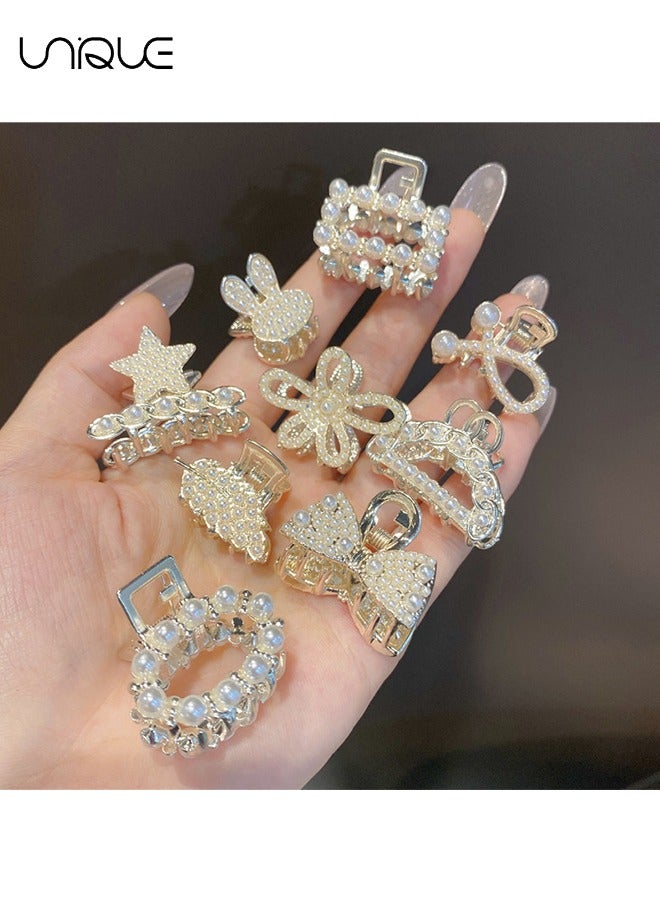 يونيك 9 قطع مقاطع شعر لؤلؤية صغيرة ، مقاطع مخلب معدنية ذهبية انفجارات تصفيف مخلب مقاطع حلو باريتس مخلب سلطعون دبابيس الشعر أزياء إكسسوارات الشعر اللامع للنساء الفتيات - Image 3