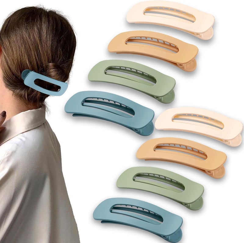 Cptots 8 Pcs Large Lay Flat Claw Clips for Women French Side Slide Barrettes for Thick Thin Hair Rectangle Alligator Hair Accessories,Beige Orange Blue Green - Image 1