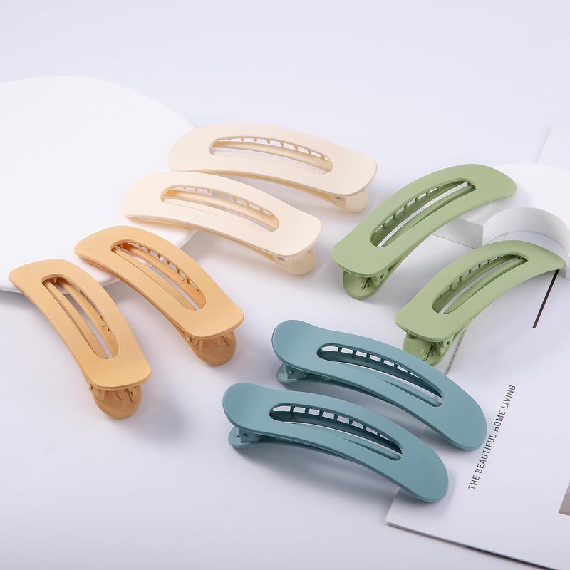 Cptots 8 Pcs Large Lay Flat Claw Clips for Women French Side Slide Barrettes for Thick Thin Hair Rectangle Alligator Hair Accessories,Beige Orange Blue Green - Image 3