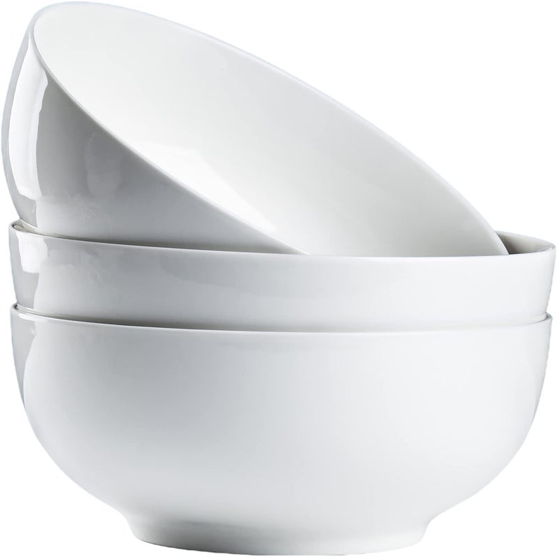 Hesen 60 oz Large Soup Bowl Pho Bowls Large Ramen Bowl Set of 3 8 in Off White Porcelain Big Bowls