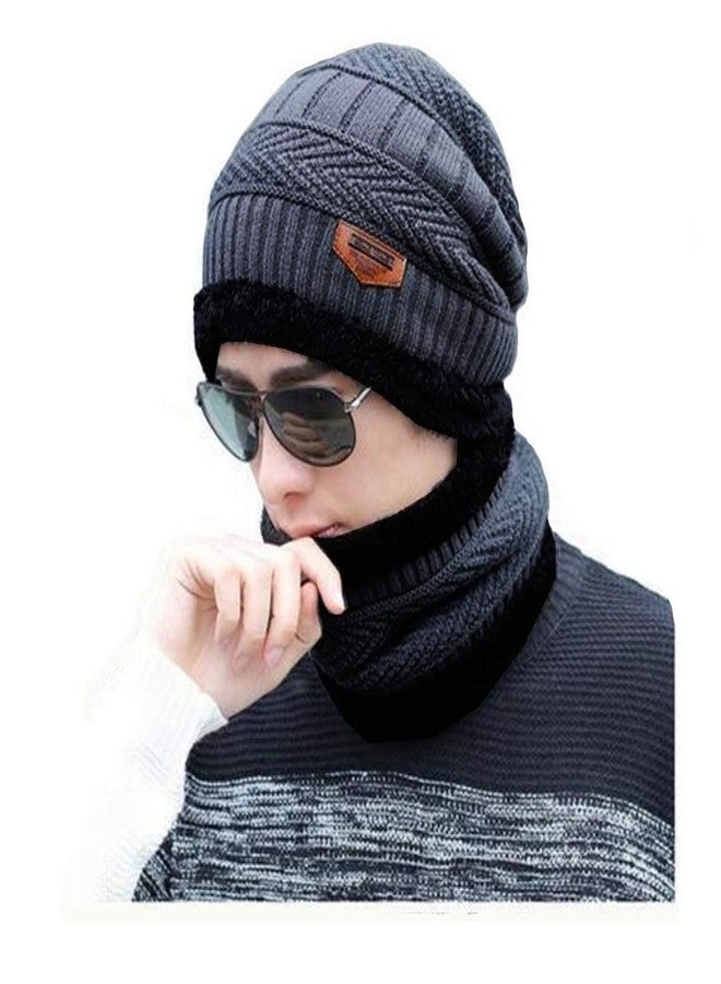Alexvyan Imported Check 1 Set Snow Proof (Inside Fur) Unisex Woolen Beanie Cap with Scarf for Men Women Girl Boy Warm Winter Premium Soft - Image 1