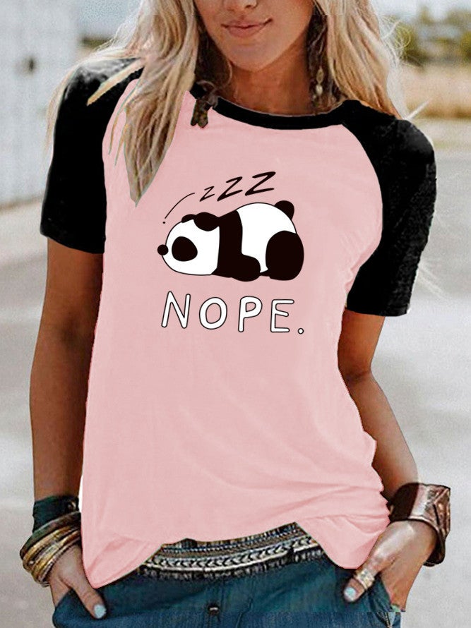 Wish Fun Panda Pattern Printed Raglan Contrast Short Sleeve T-Shirt - Image 1