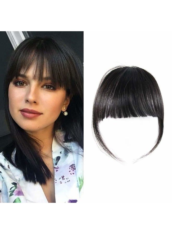 SHINON HAIQUAN Natural Real Human Hair Flat Bangs/Fringe Hand Tied Bangs Fashion Clip-in Hair Extension (Flat Bangs with Temples, Natural Black) - Image 1