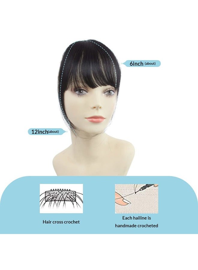 SHINON HAIQUAN Natural Real Human Hair Flat Bangs/Fringe Hand Tied Bangs Fashion Clip-in Hair Extension (Flat Bangs with Temples, Natural Black) - Image 2