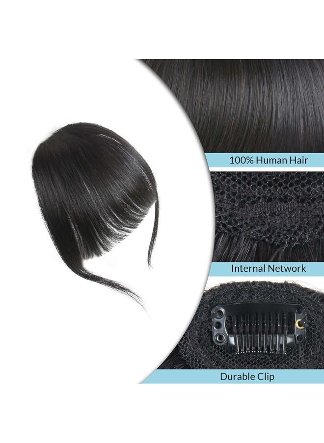 SHINON HAIQUAN Natural Real Human Hair Flat Bangs/Fringe Hand Tied Bangs Fashion Clip-in Hair Extension (Flat Bangs with Temples, Natural Black) - Image 4