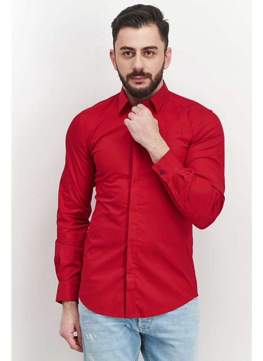 Men Slim Fit Solid Long Sleeves Casual Shirt, Chili Pepper - pzsku/Z00AE598A30A26B94CE0CZ/45/_/1726669470/be9458bc-3c58-47e3-9fed-8d2eb6145198