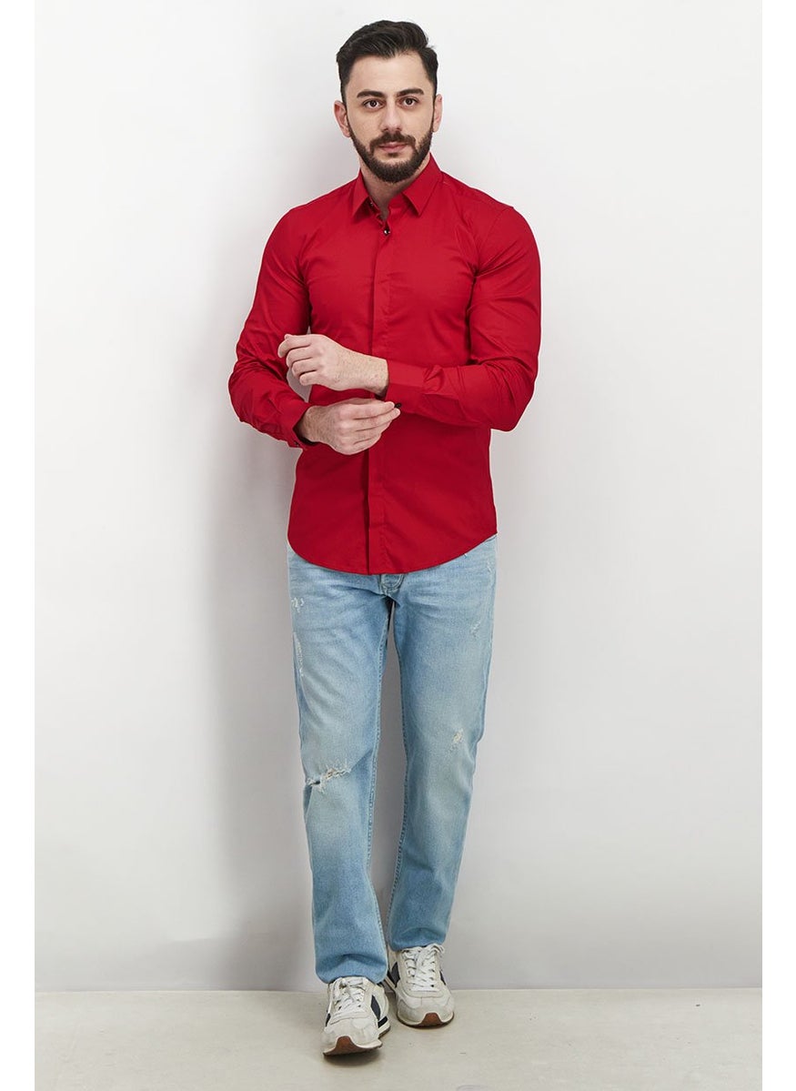 Men Slim Fit Solid Long Sleeves Casual Shirt, Chili Pepper - pzsku/Z00AE598A30A26B94CE0CZ/45/_/1737987230/54b00340-5e44-4a9a-8389-ec27d1f4add4