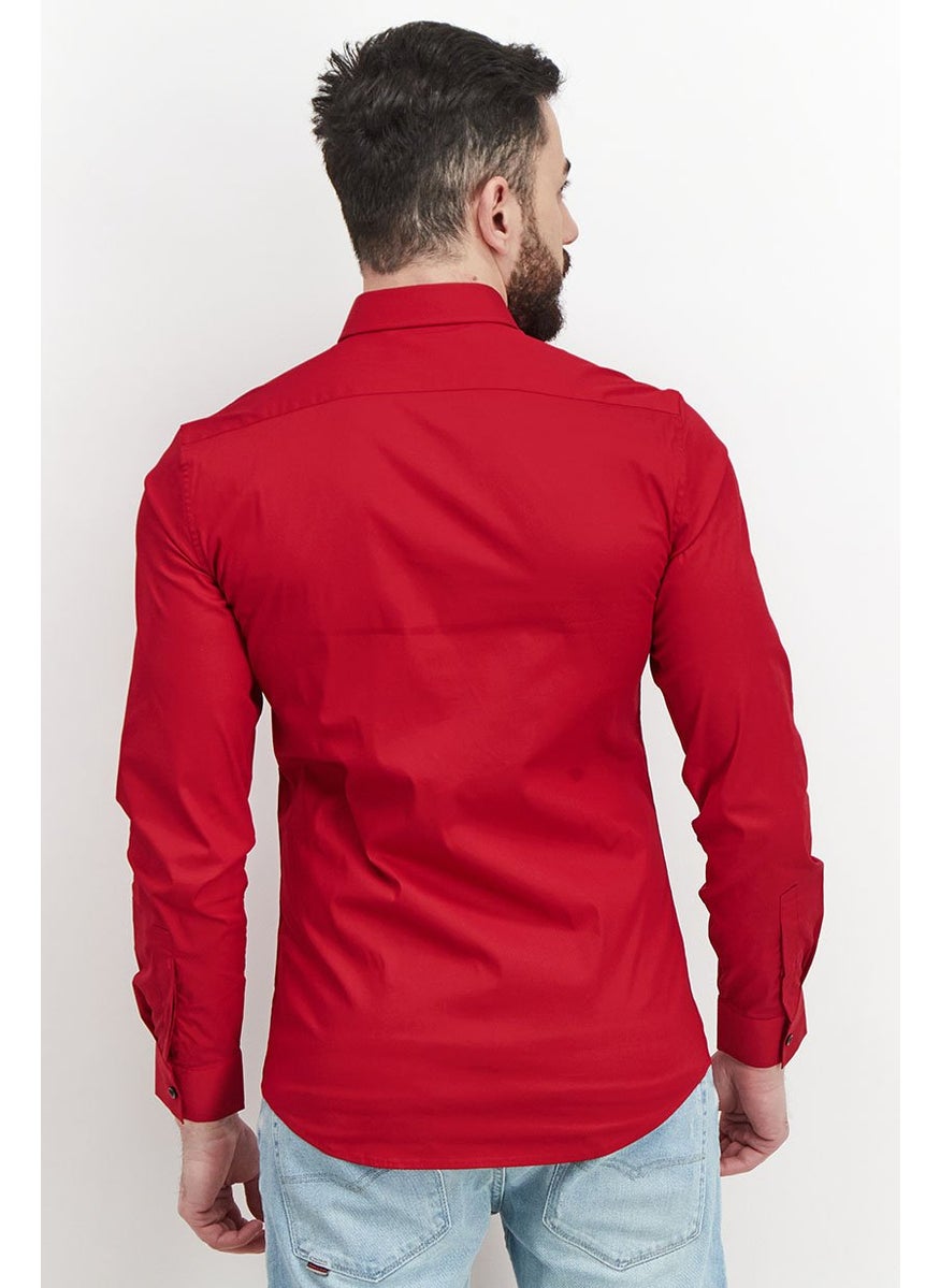 Men Slim Fit Solid Long Sleeves Casual Shirt, Chili Pepper - pzsku/Z00AE598A30A26B94CE0CZ/45/_/1737987231/40e2a6c6-ae5c-46f2-b23b-9e3019c409a5