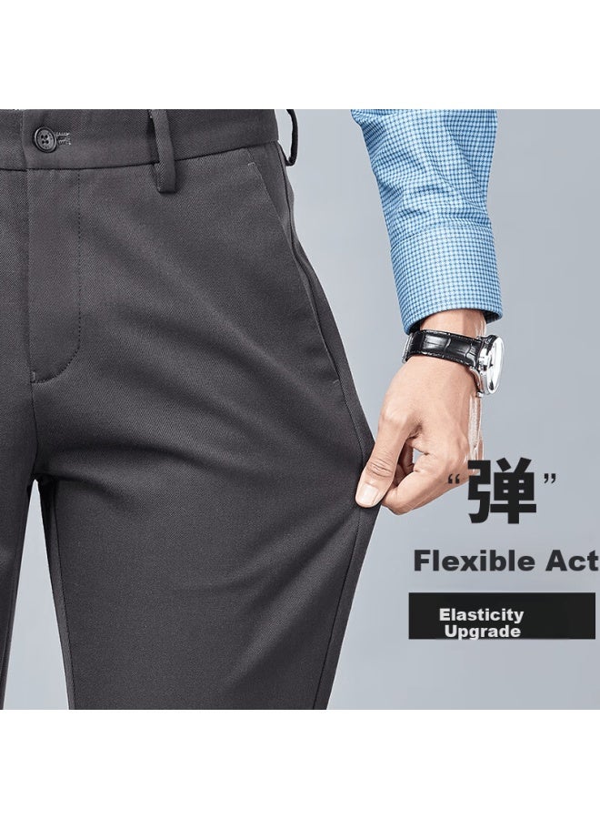 Firs Casual Pants For Men, Autumn And Winter Business Casual Slightly Elastic Wrinkle-resistant Straight-leg Thick Warm Trousers - Image 1