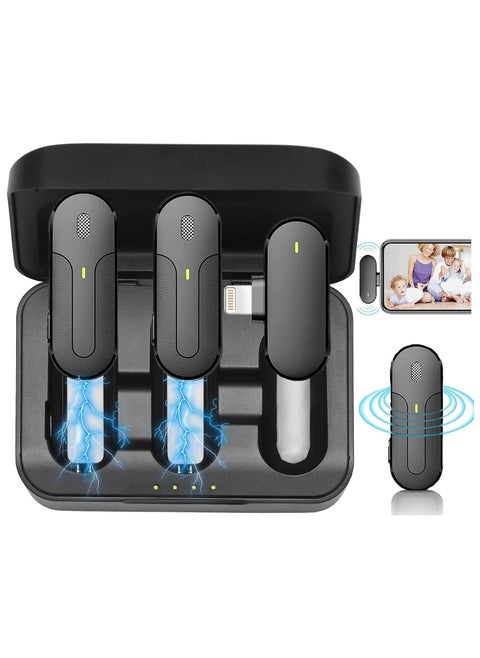 Wireless Lavalier Microphone for iPhone iPad, Plug-Play Lightning Lapel Mini Microphone Wireless with Charging Case, 2 PCS Mic for Video Recording Vlogging YouTube TikTok Interview