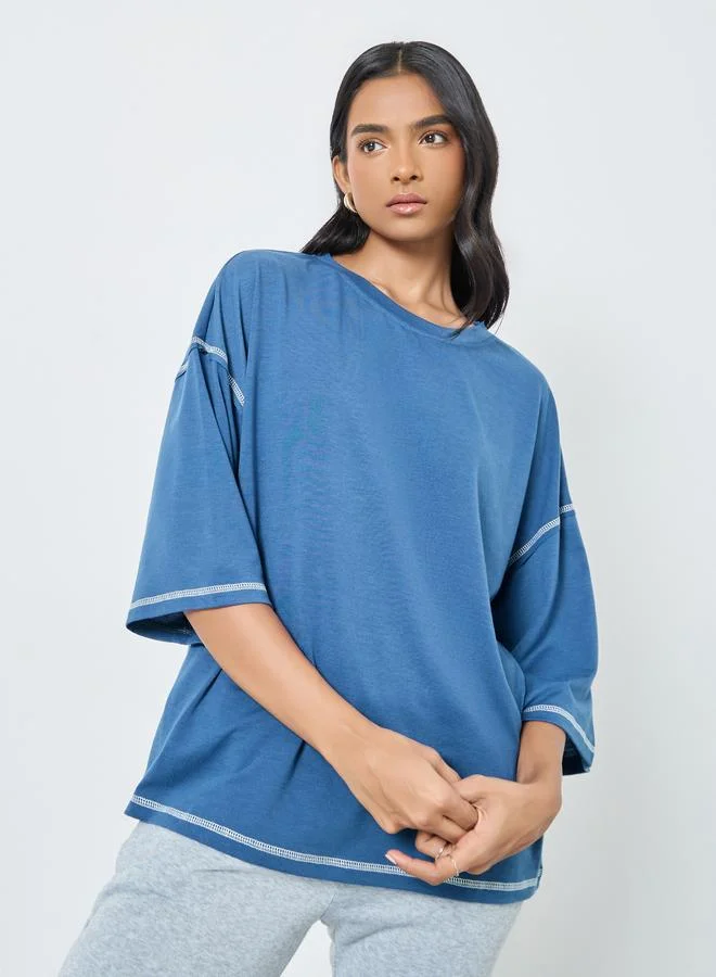 Take Two Contrast Stitch Detail Oversized T-Shirt